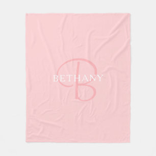 Couverture Polaire Nom élégant Monogramme   Blanc et rose