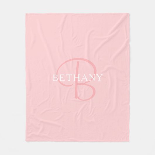 Couverture Polaire Nom élégant Monogramme | Blanc et rose (Devant)