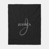 Couverture Polaire Nom élégant Monogramme | Blanc noir et gris (Devant)