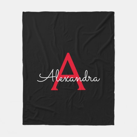 Couverture Polaire Nom en monogramme féminin écriture Red Black (Devant)