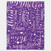 Couverture Polaire Nom et Coeurs répétés partout pourpre (Devant)