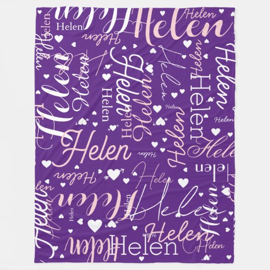 Couverture Polaire Nom et Coeurs répétés partout pourpre (Devant)