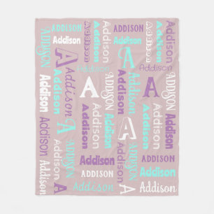 Couverture Polaire Nom et gris Turquoise initial pourpre