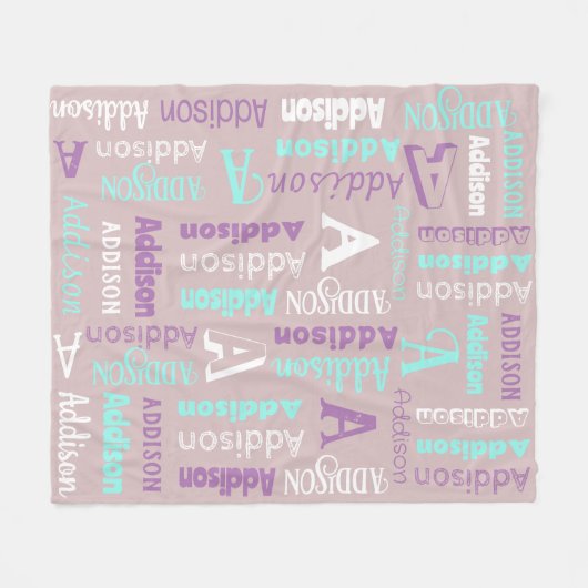 Couverture Polaire Nom et gris Turquoise initial  pourpre (Devant (Horizontal))