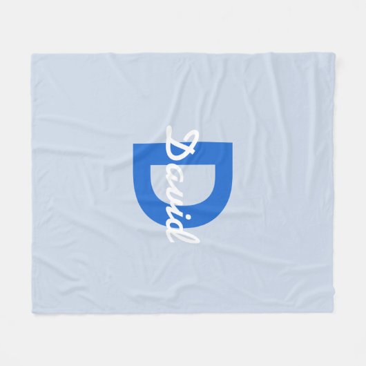 Couverture Polaire Nom et monogramme bleu et blanc (Devant (Horizontal))