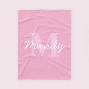 Couverture Polaire Nom et monogramme curieux à l'air mignon Rose