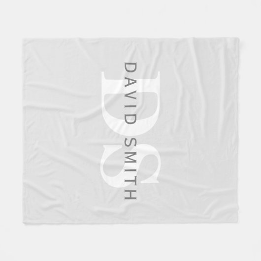 Couverture Polaire Nom et monogramme modernes | Blanc gris clair et f (Devant (Horizontal))