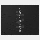 Couverture Polaire Nom et monogramme modernes | Gris et noir (Devant (Horizontal))