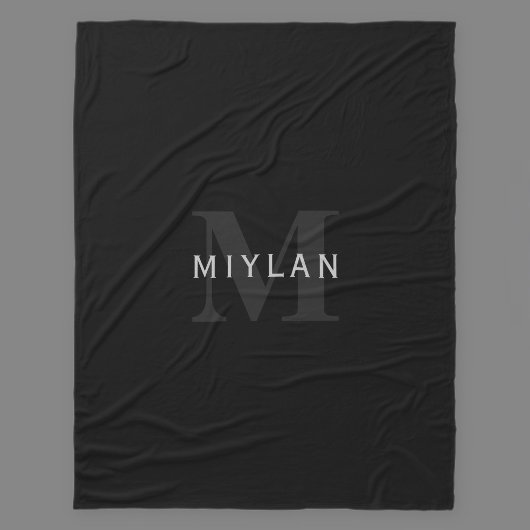 Couverture Polaire Nom et monogramme modernes | Gris et noir