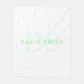 Couverture Polaire Nom et monogramme modernes | Vert et blanc (Devant)