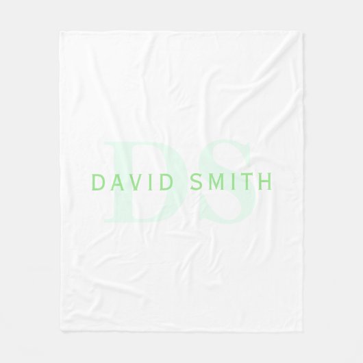 Couverture Polaire Nom et monogramme modernes | Vert et blanc (Devant)