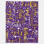 Couverture Polaire Nom jaune, Coeurs mignons éclatés et étoiles (Devant)