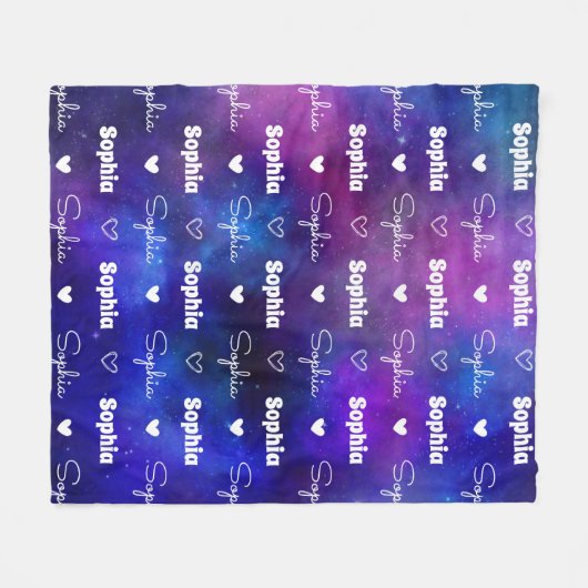 Couverture Polaire Nom mignon bleu violet répétable personnalisé (Devant (Horizontal))