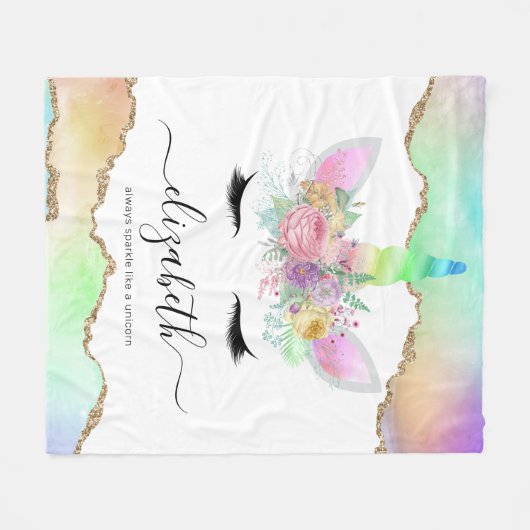 Couverture Polaire Nom mignon Pastel Rainbow Unicorn (Devant (Horizontal))