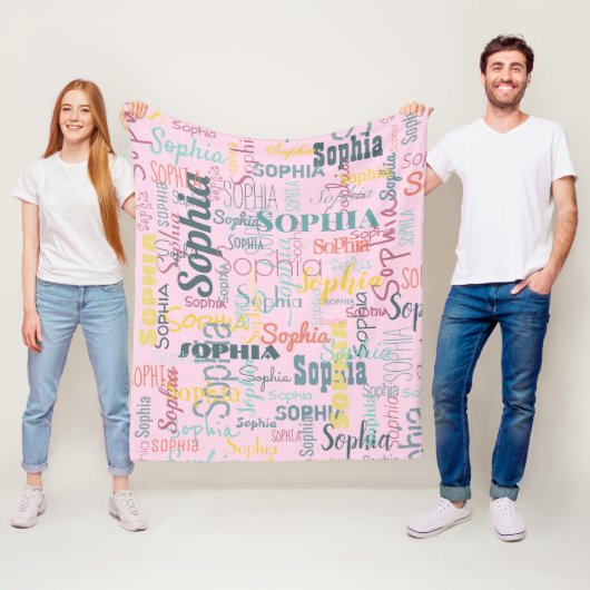 Couverture Polaire Nom moderne Graffiti Pink Noms Motif Typographie (En situation)