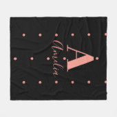 Couverture Polaire Nom moderne Monogram Black Rose Gold Polka Dot (Devant (Horizontal))