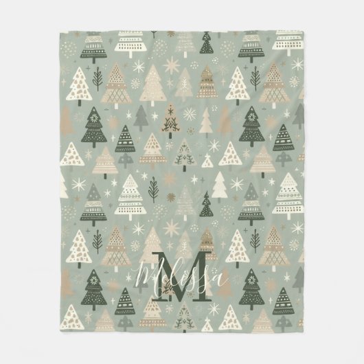 Couverture Polaire Nom Monogramme Arbres Nordiques (Devant)