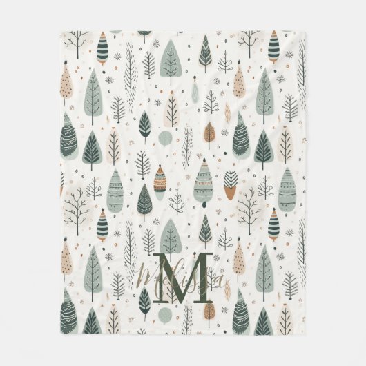 Couverture Polaire Nom Monogramme Arbres Nordiques (Devant)