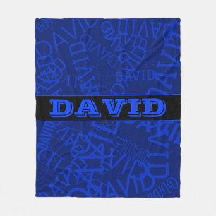 Couverture Polaire Nom monogrammé avec nom collage en bleu marine
