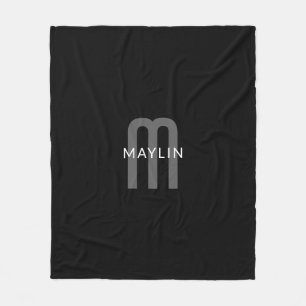 Couverture Polaire Nom Monogramme d'apparence moderne Noir gris bla
