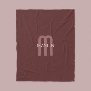 Couverture Polaire Nom Monogramme d'apparence moderne   Rouge marron