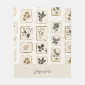 Couverture Polaire Nom Monogramme de fleurs sauvages séchées et press (Devant)