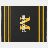 Couverture Polaire Nom monogrammé élégant noir & jaune blanc (Devant (Horizontal))