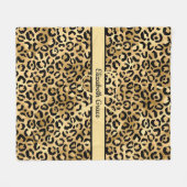 Couverture Polaire Nom Monogramme Imprimé Léopard Noir Or Guépard (Devant (Horizontal))