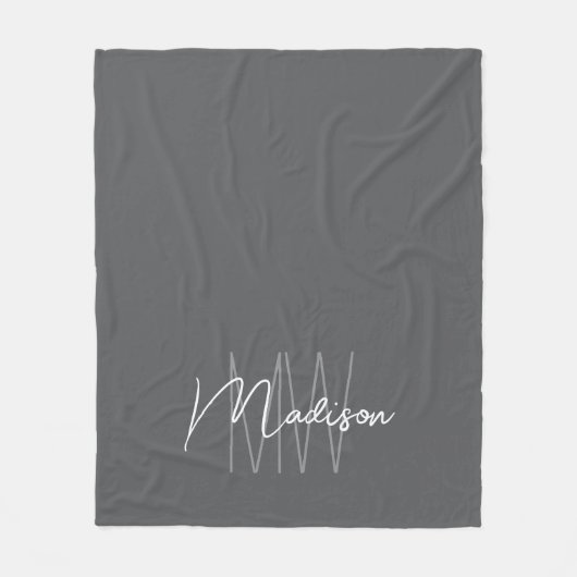 Couverture Polaire Nom Monogramme moderne Script Grey (Devant)