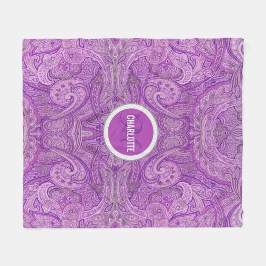 Couverture Polaire Nom monogramme Paisley violet (Devant (Horizontal))