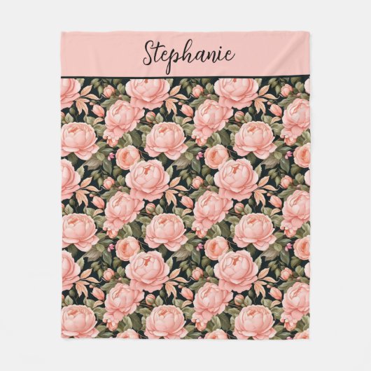 Couverture Polaire Nom monogramme Peach rose Floral Flowers (Devant)