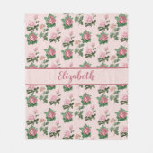 Couverture Polaire Nom monogramme Roses roses Shabby Chic (Devant)