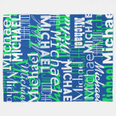 Couverture Polaire Nom Motif Bleu Vert Éclairé Allover (Devant (Horizontal))
