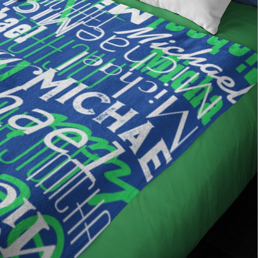Couverture Polaire Nom Motif Bleu Vert Éclairé Allover