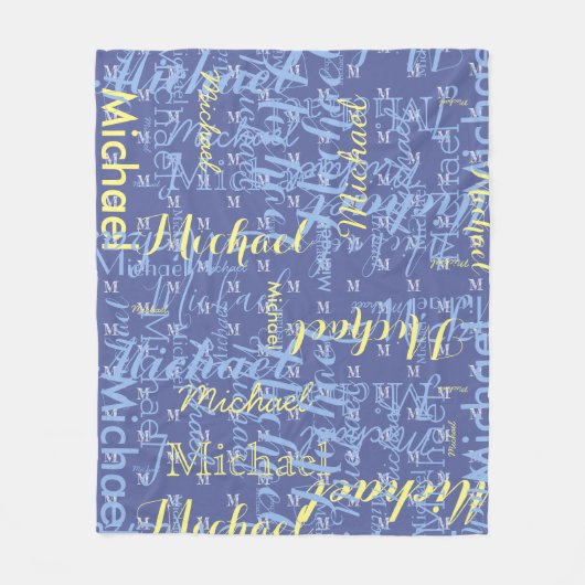 Couverture Polaire Nom + motif initial bleu garçons (Devant)