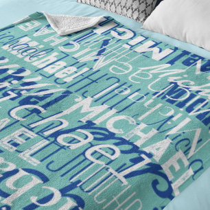 Couverture Polaire Nom Motif Turquoise Bleu Typographie Bleu Empêché