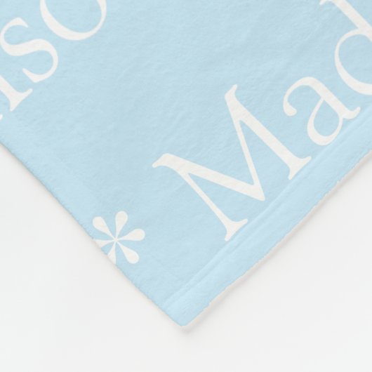 Couverture Polaire Nom personnalisable, texte, bleu clair blanc (Coin)