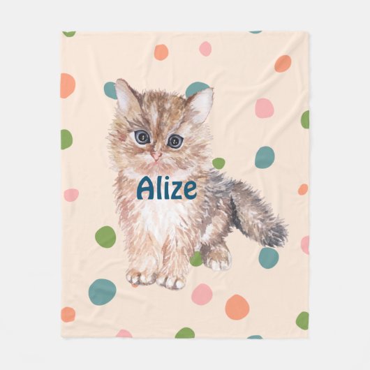 Couverture Polaire Nom personnalisé adorable chaton mignon points ros (Devant)