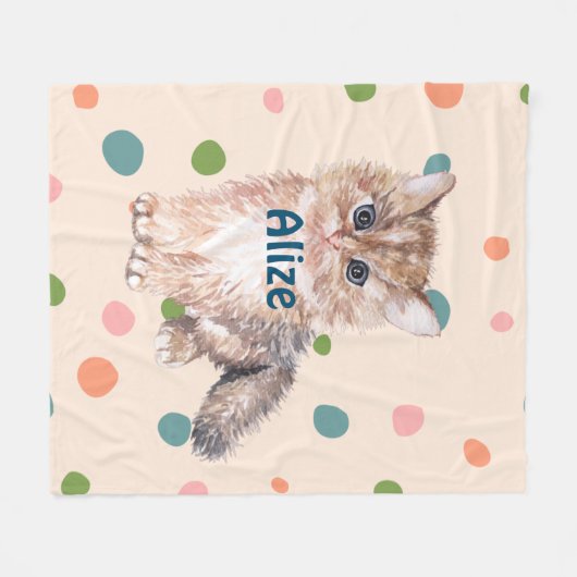 Couverture Polaire Nom personnalisé adorable chaton mignon points ros (Devant (Horizontal))