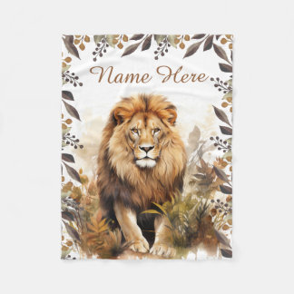 Couverture Polaire Nom personnalisé Aquarelle Lion Personnalisé Enfan