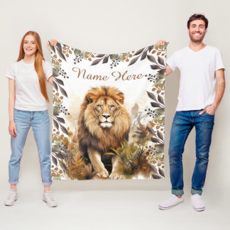 Couverture Polaire Nom personnalisé Aquarelle Lion Personnalisé Enfan