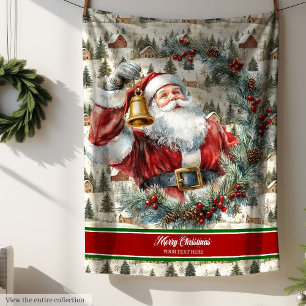 Couverture Polaire Nom personnalisé Aquarelle Père Noël Lancer la cou