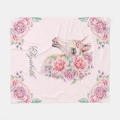 Couverture Polaire Nom personnalisé Aquarelle rustique Floral Unicorn (Devant (Horizontal))
