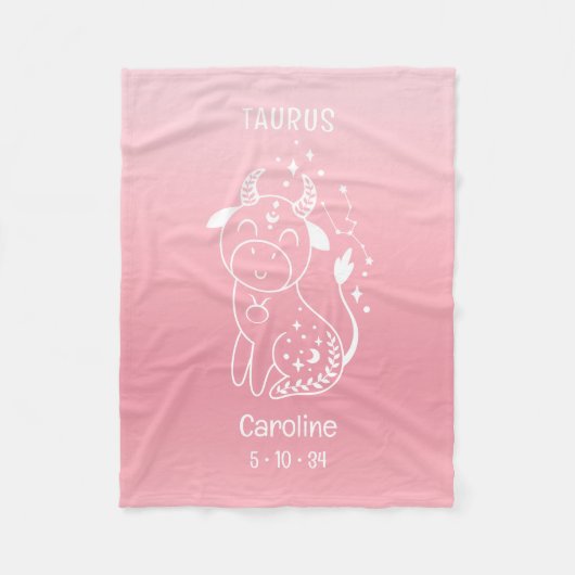 Couverture Polaire Nom personnalisé Baby Girl Taurus Zodiac rose (Devant)