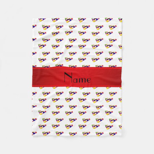 Couverture Polaire Nom personnalisé billiard blanc boules rouge bande (Devant)