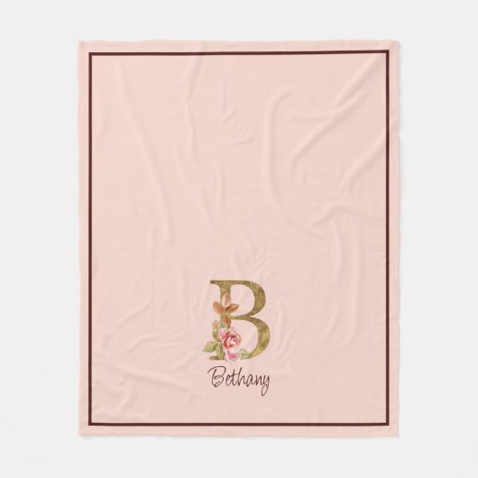 Couverture Polaire Nom personnalisé Blush Roses Rose lettre B en feui (Devant)
