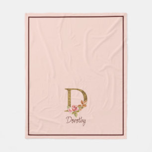 Couverture Polaire Nom personnalisé Blush Roses Rose lettre D en feui