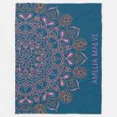 Couverture Polaire Nom personnalisé Boho Mandala Floral Bleu Rose (Devant)