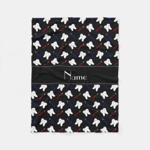 Couverture Polaire Nom personnalisé brosses noires et motif de dents