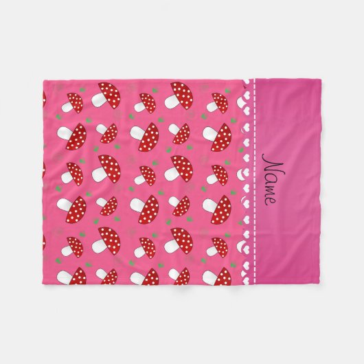 Couverture Polaire Nom personnalisé champignons rouges roses (Devant (Horizontal))